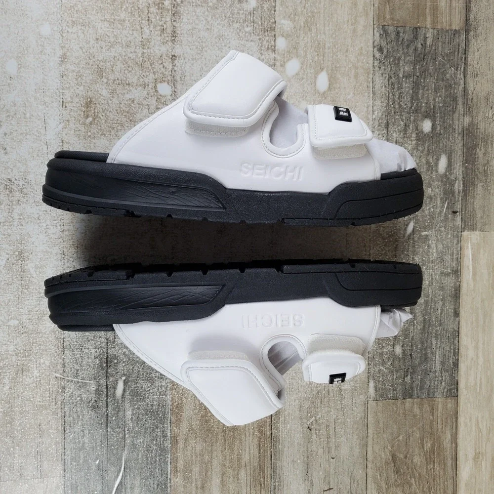 Seichi Senko Mens Slides Sandals‎ Sz 9 White Black Comfort Slip On